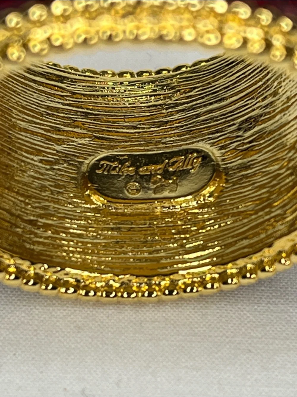 Vintage Luxury Hand Enameled Napkin Rings By Mike+Ally-Gold With Stones